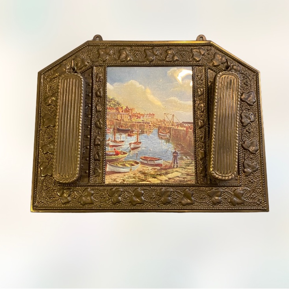 VTG MCM 15x12 harbor water boat scene wall hanger with coat shoe brushes NICE